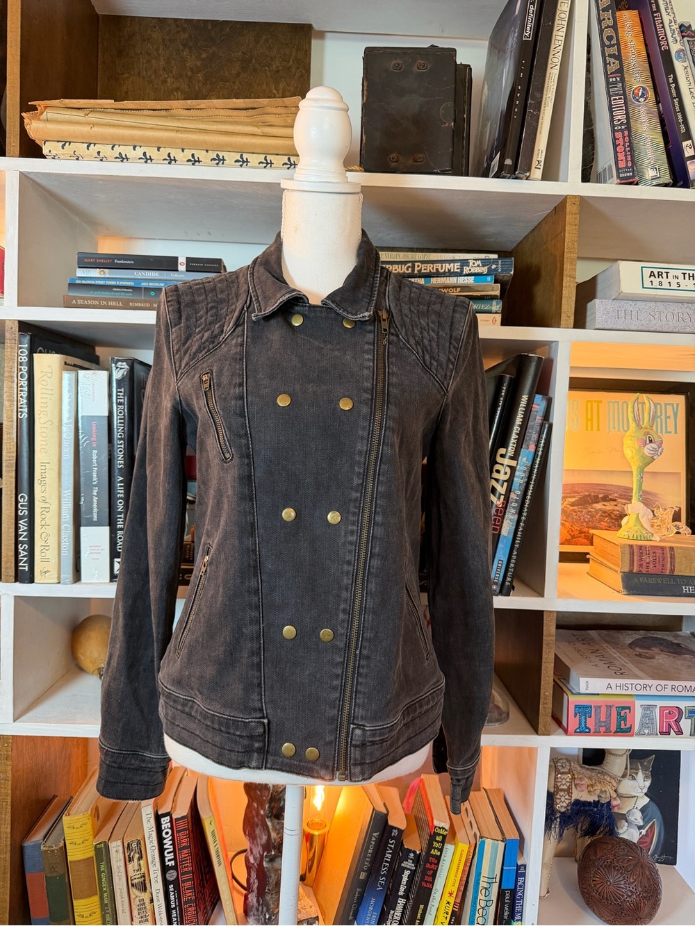 Siwy Womens Dark Gray Double-Breasted Moto Jacket